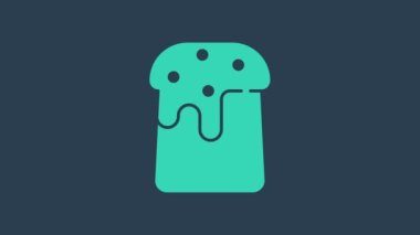 Mavi arka planda izole edilmiş turkuaz paskalya pastası ikonu. Mutlu Paskalyalar. 4K Video hareketli grafik canlandırması