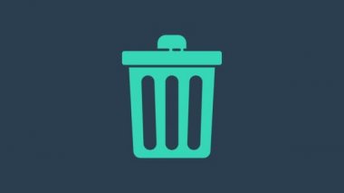 Mavi arkaplanda turkuaz çöp kutusu simgesi izole edildi. Çöp kutusu tabelası. Sepet simgesini geri dönüştür. Ofis çöpü ikonu. 4K Video hareketli grafik canlandırması