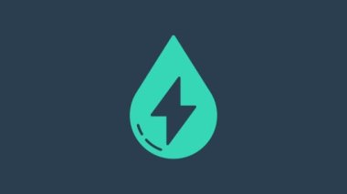 Turkuaz Su Enerji ikonu mavi arkaplanda izole edildi. Su damlacıklarıyla ekoloji kavramı. Alternatif enerji kavramı. 4K Video hareketli grafik canlandırması