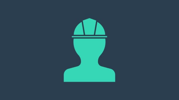Icono del casco de seguridad del trabajador turquesa aislado sobre fondo azul. Animación gráfica de vídeo 4K — Vídeos de Stock