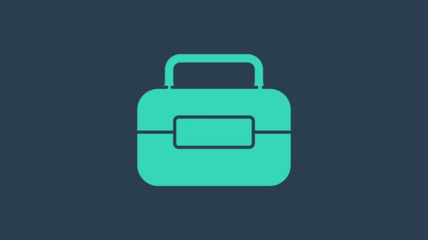 Turkusowa ikona Toolbox odizolowana na niebieskim tle. Znak skrzynki narzędziowej. 4K Animacja graficzna ruchu wideo — Wideo stockowe