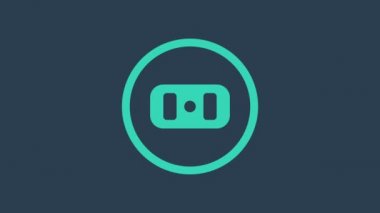 Turkuaz elektrik çıkış simgesi mavi arkaplanda izole edildi. Elektrik prizi. Rosette sembolü. 4K Video hareketli grafik canlandırması