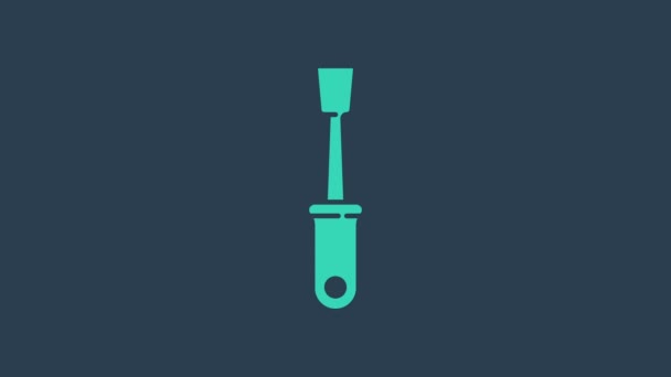 绿松石螺丝刀图标孤立在蓝色背景.服务工具符号。4K视频运动图形动画 — 图库视频影像