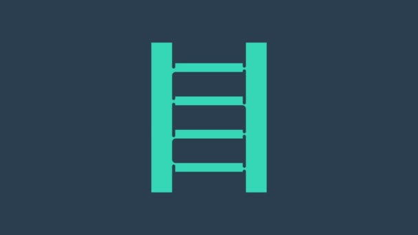 绿松石木制楼梯图标隔离在蓝色背景。4K视频运动图形动画 — 图库视频影像