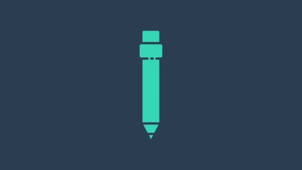 Crayon turquoise avec icône gomme isolée sur fond bleu. Outils de dessin et d'éducation. Symbole du bureau scolaire. Animation graphique de mouvement vidéo 4K — Video