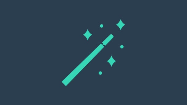 Tyrkysová Kouzelná hůlka ikona izolované na modrém pozadí. Kouzelný doplněk ve tvaru hvězdy. Kouzelná síla. Grafická animace pohybu videa 4K — Stock video