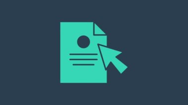 Turkuaz Belge ve imleç simgesi mavi arkaplanda izole edildi. Dosya simgesi. Kontrol listesi simgesi. İş konsepti. 4K Video hareketli grafik canlandırması