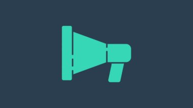 Mavi arkaplanda izole edilmiş turkuaz megafon simgesi. Sözcü işareti. 4K Video hareketli grafik canlandırması