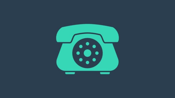 Ікона Turquoise Telephone ізольована на синьому фоні. Наземний телефон. 4K Відеографічна анімація — стокове відео