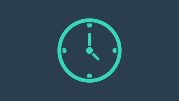 Tyrkysové hodiny ikona izolované na modrém pozadí. Časový symbol. Grafická animace pohybu videa 4K — Stock video