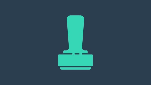 Icône de timbre turquoise isolée sur fond bleu. Animation graphique de mouvement vidéo 4K — Video
