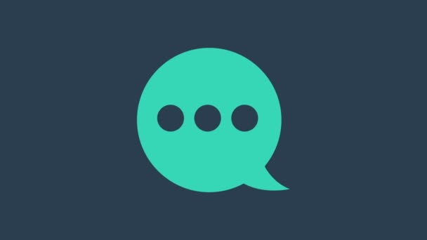 绿松石语音泡沫聊天图标孤立在蓝色背景.消息图标。交流或评论聊天符号.4K视频运动图形动画 — 图库视频影像