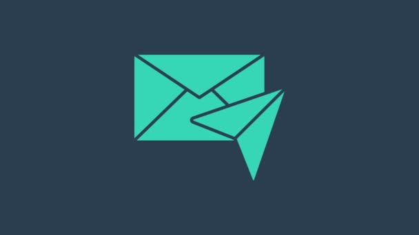 Turkoois Envelop pictogram geïsoleerd op blauwe achtergrond. E-mailbericht letter symbool. 4K Video motion grafische animatie — Stockvideo