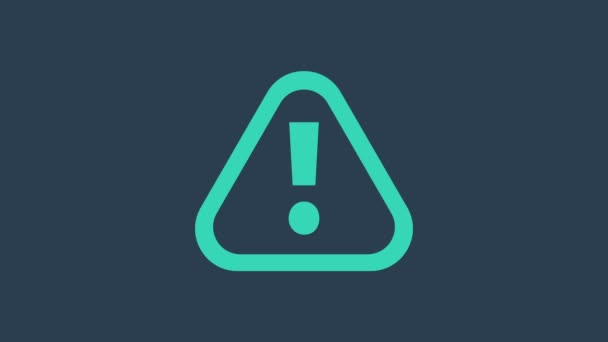 Tyrkysová vykřičník značka v trojúhelníku ikona izolované na modrém pozadí. Varovné znamení nebezpečí, opatrnost, pozornost, důležité varování před nebezpečím. Grafická animace pohybu videa 4K — Stock video