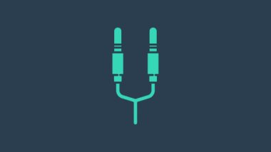 Turkuaz ses kriko simgesi mavi arkaplanda izole edildi. Bağlantı ses ekipmanları için ses kablosu. Fiş kablosu. Müzik aleti. 4K Video hareketli grafik canlandırması