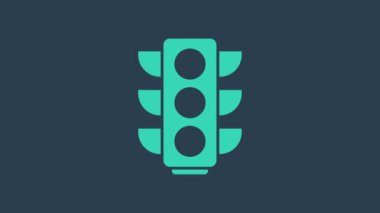 Turkuaz trafik ışığı simgesi mavi arkaplanda izole edildi. 4K Video hareketli grafik canlandırması