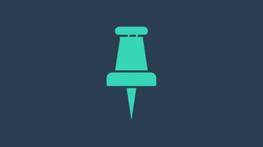 Mavi arkaplanda turkuaz itme simgesi izole edildi. Raptiye işareti. 4K Video hareketli grafik canlandırması