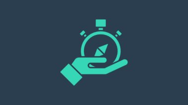 Mavi arkaplanda turkuaz pusula simgesi izole edildi. Rüzgâr yön bulma sembolü. Rüzgar gül işareti. 4K Video hareketli grafik canlandırması