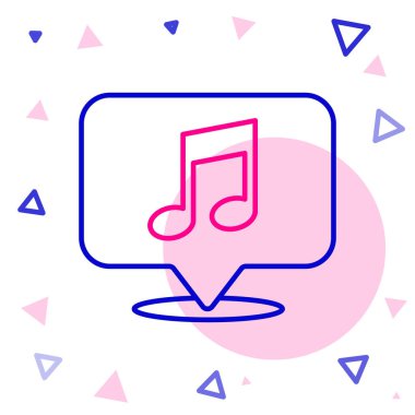 Beyaz arkaplanda izole edilmiş konuşma balonu simgesindeki satır müzikali notası. Müzik ve ses konsepti. Renkli taslak konsepti. Vektör İllüstrasyonu.