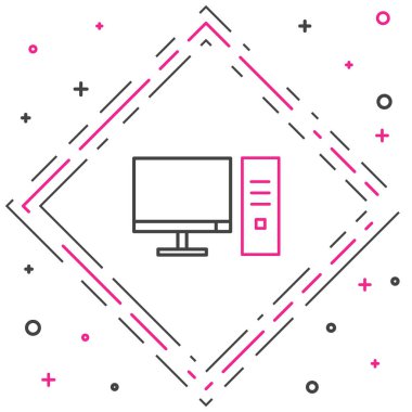 Çizgi Bilgisayar monitörü simgesi beyaz arkaplanda izole edildi. Bilgisayar bileşeni işareti. Renkli taslak konsepti. Vektör İllüstrasyonu.