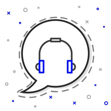 Beyaz arkaplanda hat kulaklığı simgesi izole edildi. Kulaklıklar. Müzik, hizmet, iletişim ve operatör konsepti. Renkli taslak konsepti. Vektör İllüstrasyonu.