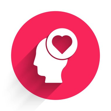 Kırık bir kalp ya da uzun gölgeli bir boşanma ikonu. Aşk sembolü. Sevgililer Günü. Kırmızı daire düğmesi. Vektör.