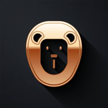 Altın Vahşi Aslan simgesi siyah arkaplanda izole edildi. Uzun gölge tarzı. Vektör.