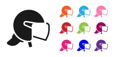 Siyah polis miğferi simgesi beyaz arka planda izole edildi. Askeri miğfer. Simgeleri renklendirin. Vektör.