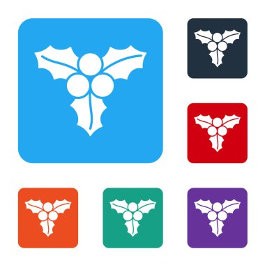 Beyaz Dal Viburum veya guelder gül ikonu beyaz arkaplanda izole edilmiş. Mutlu Noeller ve mutlu yıllar. Renkli kare düğmelerle simgeleri ayarla. Vektör.