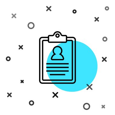 Siyah çizgi tıbbi pano, beyaz arka planda izole edilmiş klinik kayıt simgesi. Reçete, tıbbi kontrol işaretleri raporu. Rastgele dinamik şekiller. Vektör.