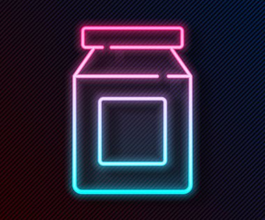 Parlayan neon hattı çevrimiçi sipariş veren ve fast food dağıtım ikonu siyah arkaplanda izole edilmiş. Vektör.