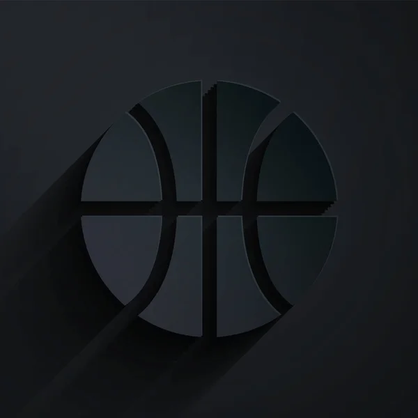 Corte Papel Icono Pelota Baloncesto Aislado Sobre Fondo Negro Símbolo — Vector de stock