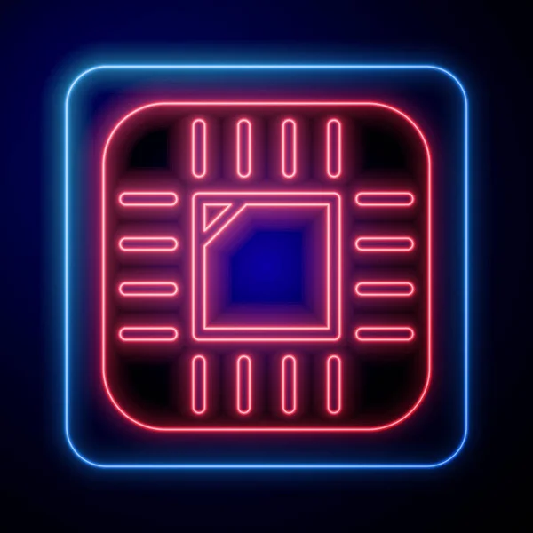 Світловий Неоновий Комп Ютерний Процесор Піктограмою Процесора Мікросхем Ізольовано Синьому — стоковий вектор