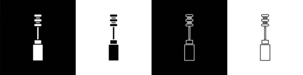 Defina Ícone Escova Rímel Isolado Fundo Preto Branco Vetor — Vetor de Stock