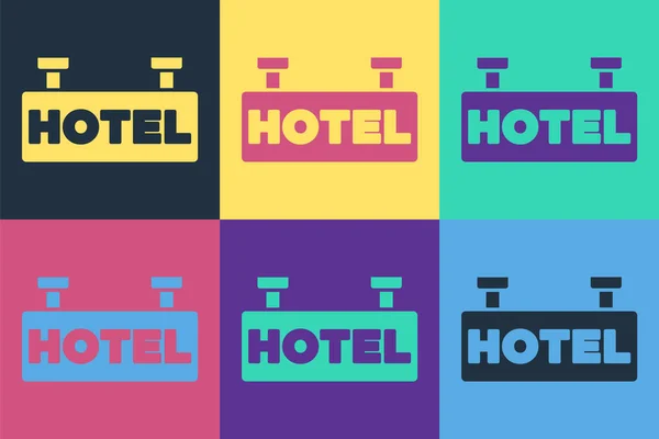 Pop Art Schilder Außenwerbung Mit Text Hotel Symbol Isoliert Auf — Stockvektor