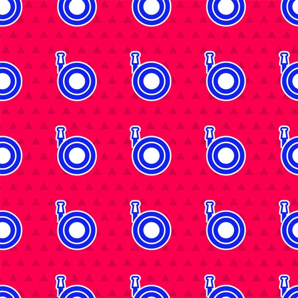 Blaues Gartenschlauch Symbol Isoliert Nahtloses Muster Auf Rotem Hintergrund Sprühpistole — Stockvektor