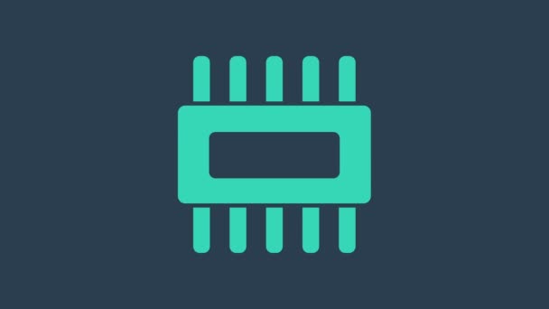 Turquoise Computer processor with microcircuits CPU icon isolated on blue background. Chip or cpu with circuit board. Micro processor. 4K Video motion graphic animation — Stock Video