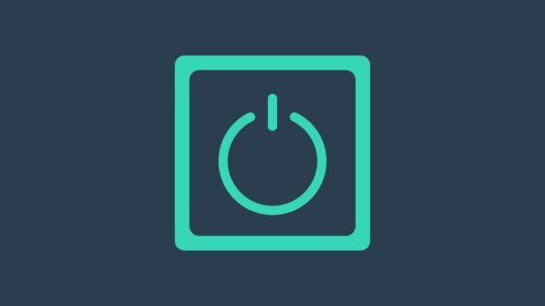 터보 리스 전기 스위치 아이콘은 파란색 배경에 분리되어 있다. On and Off icon.. 전등 스위치 신호를 줄이고. 에너지 절약의 개념. 4K 비디오 모션 그래픽 애니메이션 — 비디오