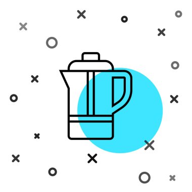 Siyah çizgi Çaydanlık simgesi beyaz arkaplanda izole edildi. Rastgele dinamik şekiller. Vektör.