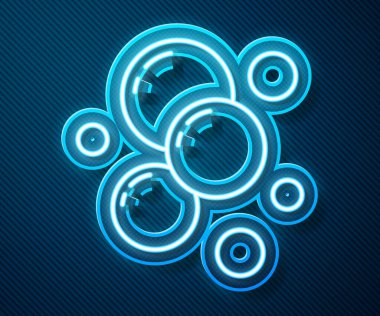 Parlayan neon hattı sabun köpükleri ikonu mavi arka planda izole edildi. Vektör.