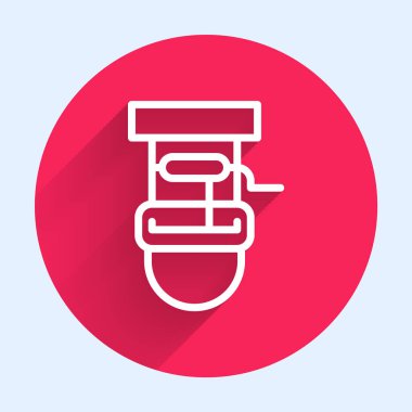 Beyaz çizgi Bir kova ve içme ikonu ile uzun gölgeli izole. Kırmızı daire düğmesi. Vektör.