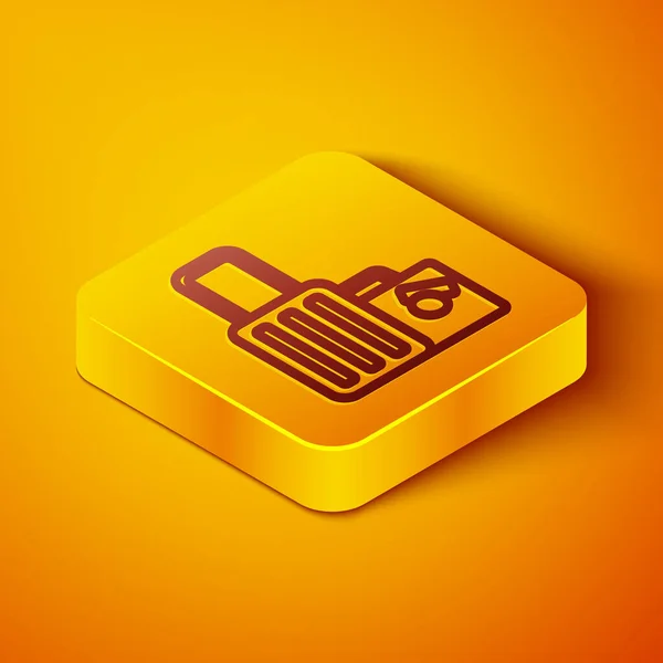 Isometrische Lijn Koffer Voor Reisicoon Geïsoleerd Oranje Achtergrond Reisbagagebord Reisbagage — Stockvector