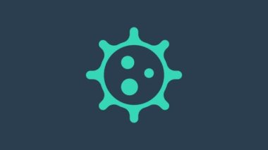 Turkuaz virüs simgesi mavi arkaplanda izole edildi. Corona virüsü 2019-nCoV. Bakteri ve mikroplar, hücre kanseri, mikrop, mantar. 4K Video hareketli grafik canlandırması