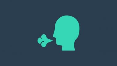 Turkuaz Adam 'ın öksürük ikonu mavi arka planda izole edildi. Viral enfeksiyon, grip, grip, soğuk algınlığı semptomları. Tüberküloz, kabakulak, boğmaca. 4K Video hareketli grafik canlandırması.