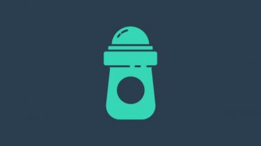 Turkuaz terletici deodorant rulo ikonu mavi arkaplanda izole edildi. Vücut hijyeni için kozmetik. 4K Video hareketli grafik canlandırması