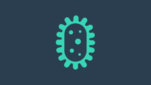 Turkoois Virus icoon geïsoleerd op blauwe achtergrond. Corona virus 2019-nCoV. Bacteriën en ziektekiemen, celkanker, microben, schimmels. 4K Video motion grafische animatie — Stockvideo