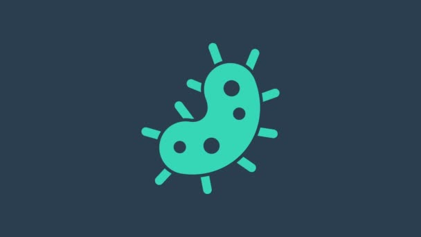 Turkuaz virüs simgesi mavi arkaplanda izole edildi. Corona virüsü 2019-nCoV. Bakteri ve mikroplar, hücre kanseri, mikrop, mantar. 4K Video hareketli grafik canlandırması — Stok video