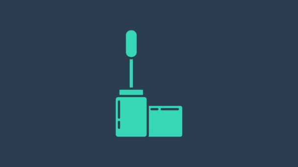 Tyrkysová ikona štětce řasenky izolovaná na modrém pozadí. Grafická animace pohybu videa 4K — Stock video
