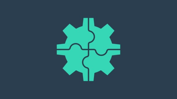 Turquoise Gear pictogram geïsoleerd op blauwe achtergrond. Cogwheel gear instellingen teken. Cog symbool. 4K Video motion grafische animatie — Stockvideo