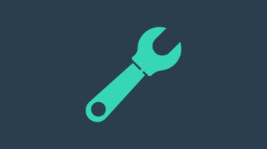 Mavi arkaplanda turkuaz anahtarlı simge izole edildi. 4K Video hareketli grafik canlandırması